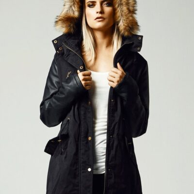 Geaca Urban Classics Ladies Leather Sleeve Parka Black