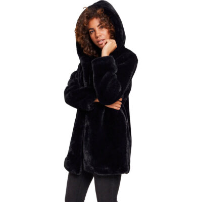 Geaca Urban Classics Ladies Hooded Teddy Coat Negru