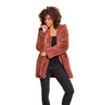 Geaca Urban Classics Ladies Hooded Teddy Coat Roz Inchis