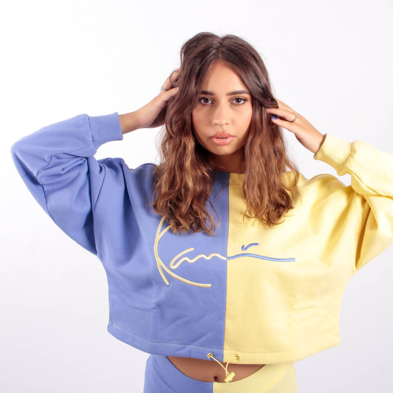 Bluza Karl Kani Signature Crop Crew Blue Yellow 2