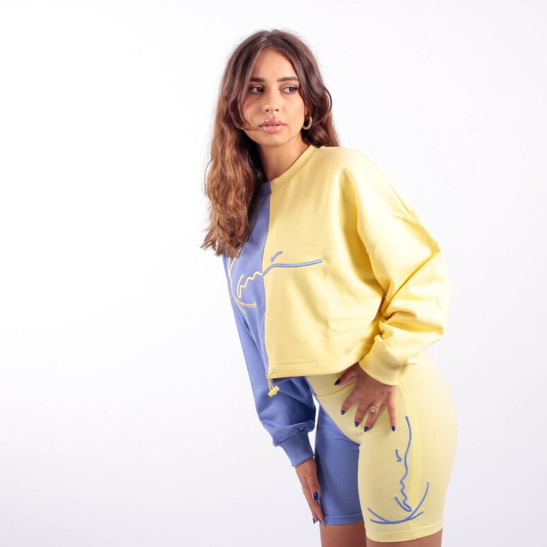 Bluza Karl Kani Signature Crop Crew Blue Yellow 4