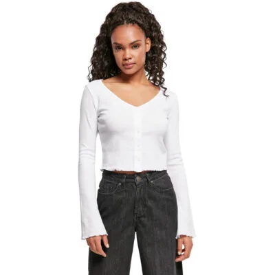 Bluza Urban Classics Cropped Rib Cardigan White