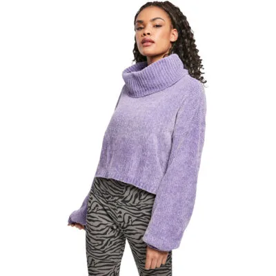 Bluza Urban Classics Short Chenille Turtleneck Lavender
