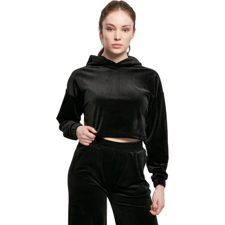 Hanorac Urban Classics Cropped Velvet Oversized Black