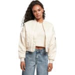 Jacheta Urban Classics Short Oversized Satin Bomber Whitesand