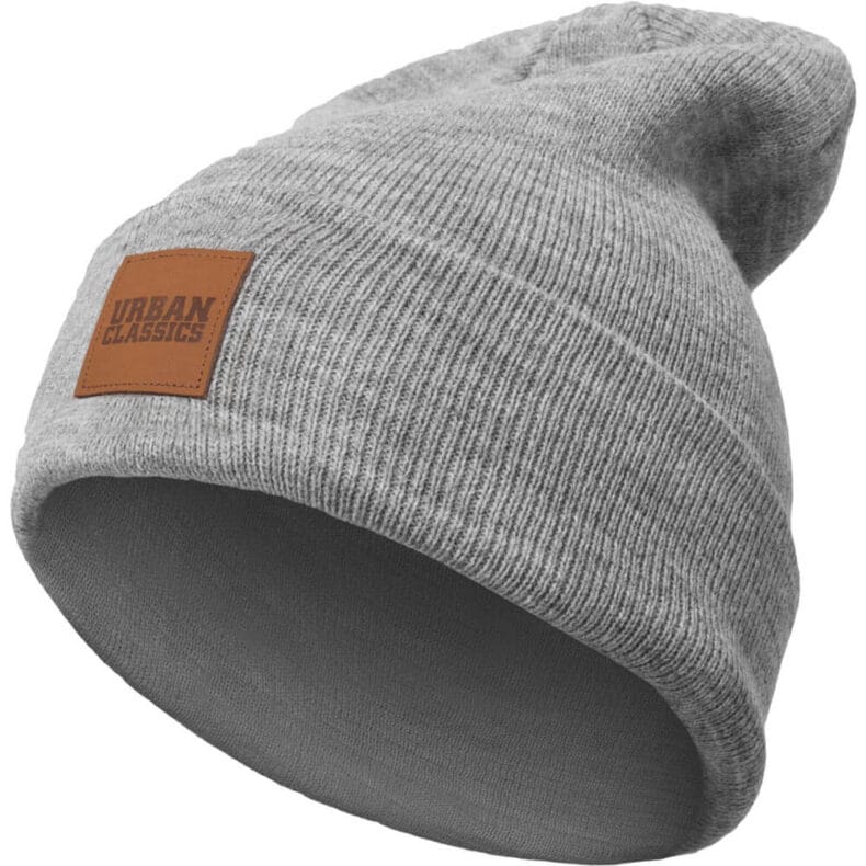 Caciula Urban Classics Leatherpatch Long Beanie Grey - imagine 1