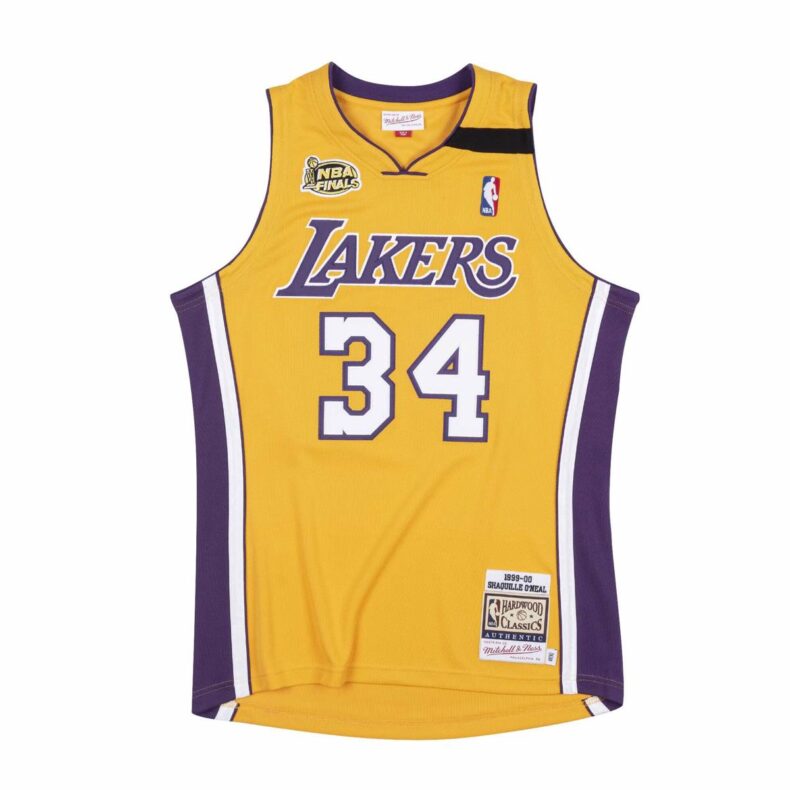 Authentic Jersey Mitchell & Ness Los Angeles Lakers #34 Shaquille O'Neal Yellow