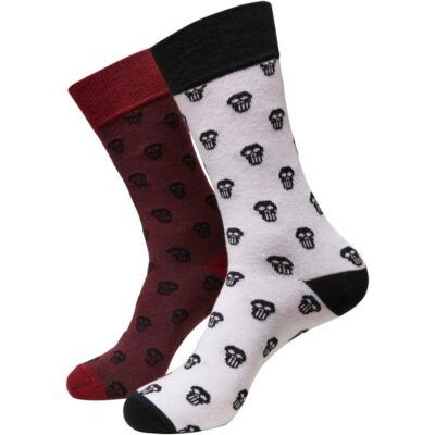 Sosete Skull Allover Urban Classics 2-Pack BurgundyWhite1