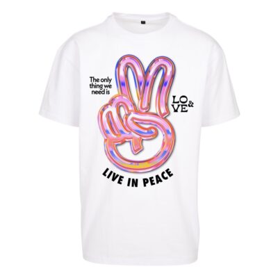 Tricou Mister Tee Upscale Live in Peace Oversize White