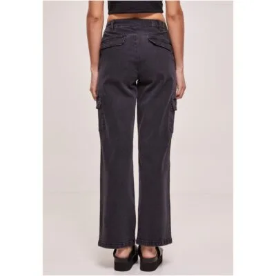 Pantaloni Urban Classics Ladies High Waist Straight Denim Cargo Black 1