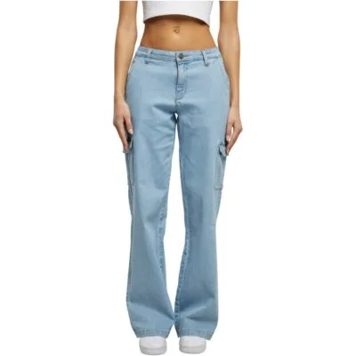 Pantaloni Urban Classics Ladies High Waist Straight Denim Cargo Lighter Washed