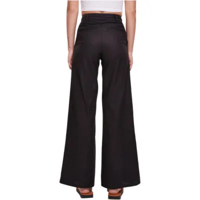 Pantaloni Urban Classics Ladies Ladies High Linen Mixed Wide Leg Black 1