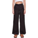 Pantaloni Urban Classics Ladies High Linen Mixed Wide Leg Black