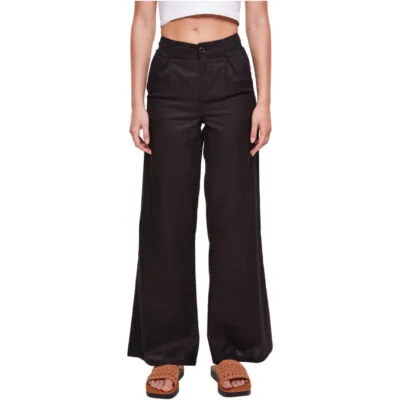 Pantaloni Urban Classics Ladies High Linen Mixed Wide Leg Black