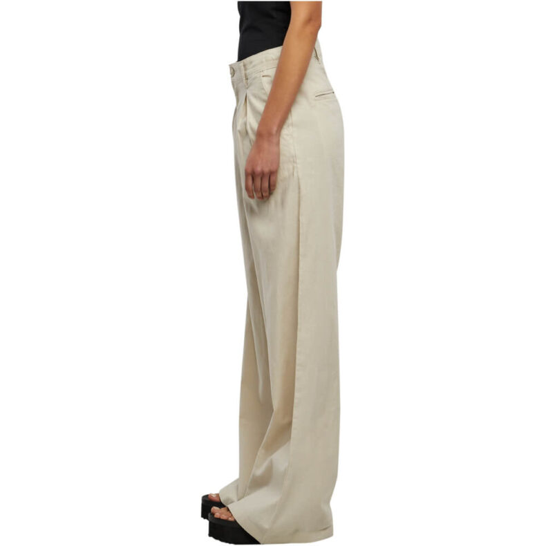 Pantaloni Urban Classics Ladies Ladies High Linen Mixed Wide Leg Softseagrass 3