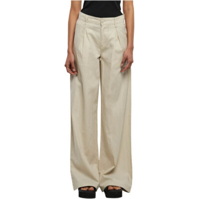 Pantaloni Urban Classics Ladies High Linen Mixed Wide Leg Softseagrass