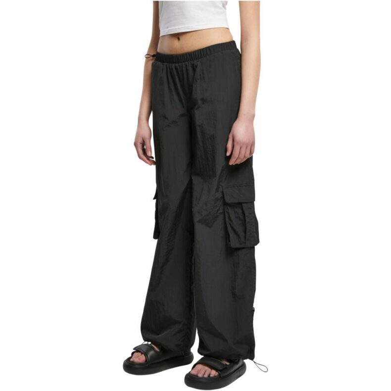 Pantaloni Urban Classics Ladies Wide Crinkle Nylon Cargo Black 4