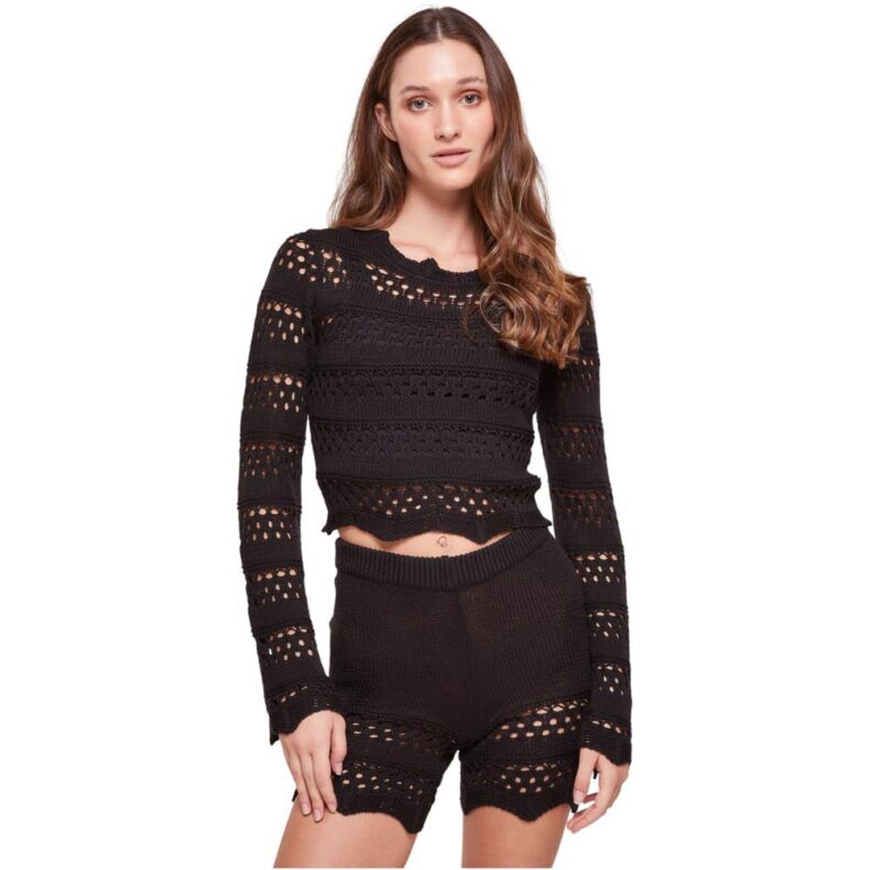 Top Urban Classics Ladies Crochet Knit Sweater Black 4