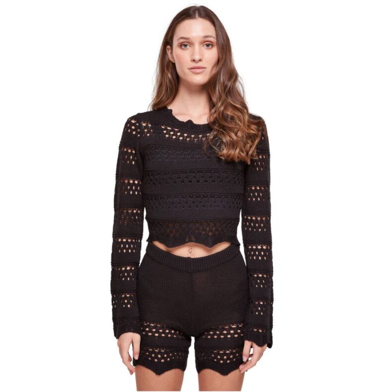 Top Urban Classics Ladies Crochet Knit Sweater Black