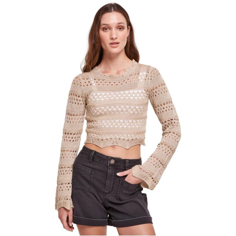 Top Urban Classics Ladies Crochet Knit Sweater Softseagrass 4