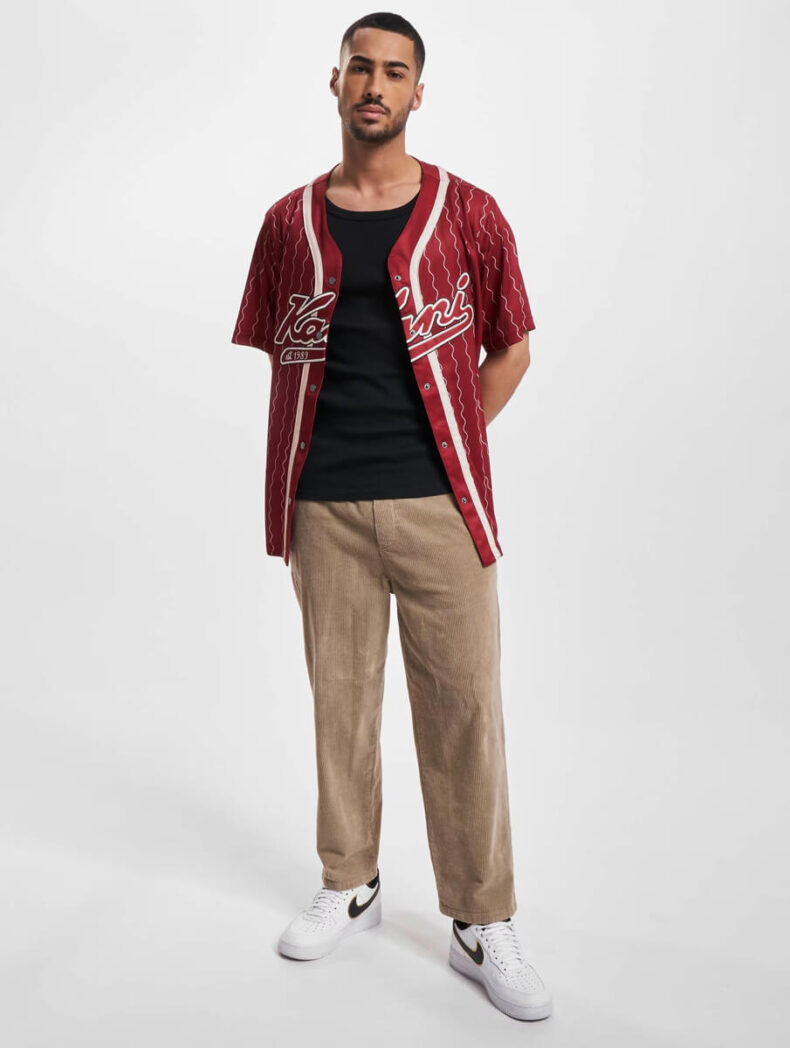 Baseball Shirt Karl Kani Varsity Ziczac Pinstripe dark redwhite 2