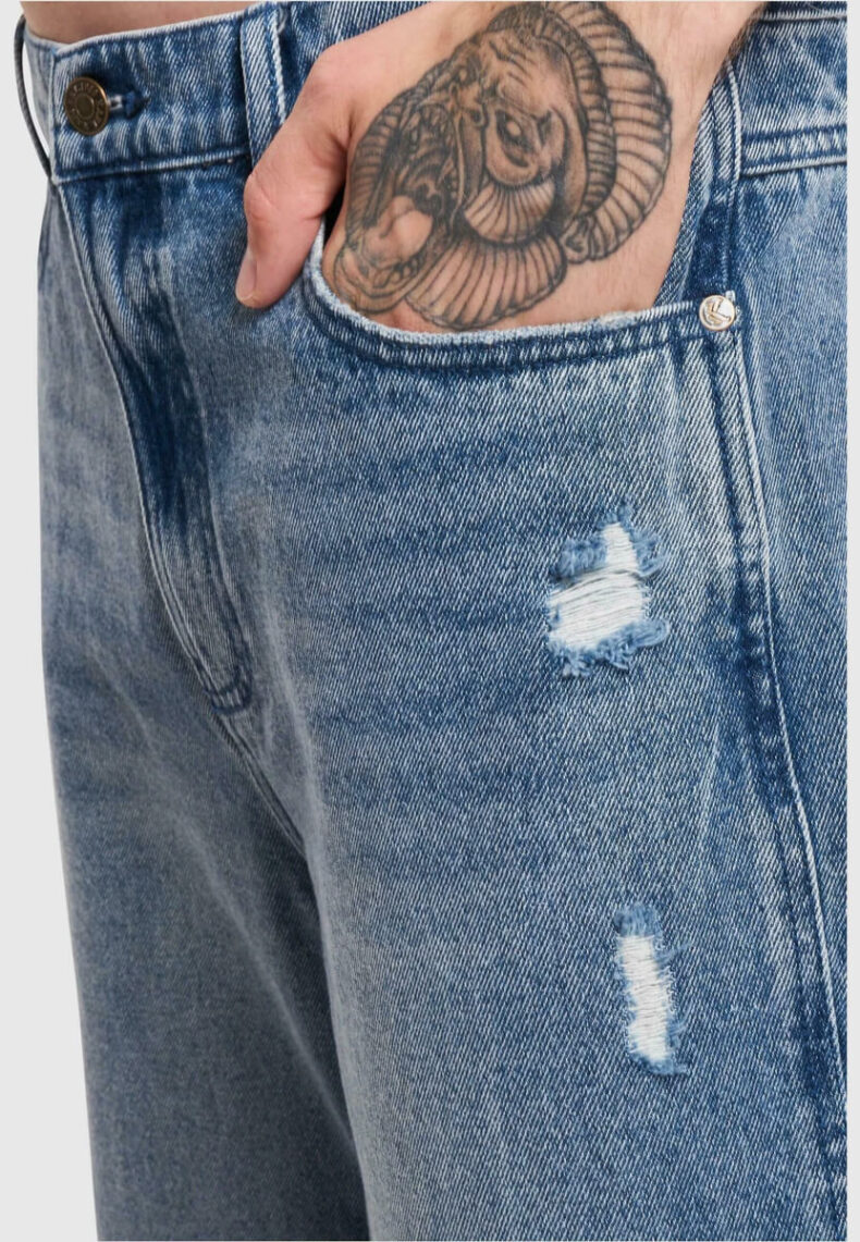 Blugi Karl Kani OG Distressed Baggy Five Pocket Denim Vintage Indigo 7