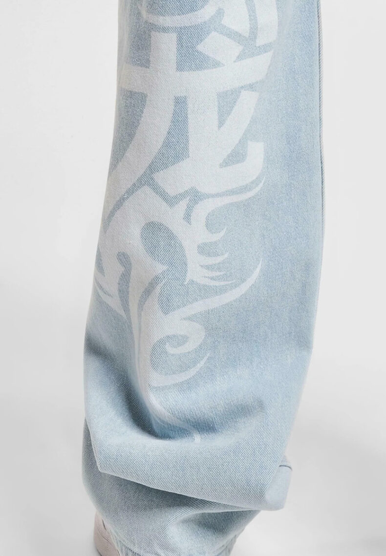 Blugi Karl Kani OG Tribal Baggy Five Pocket Denim Bleached Blue 5