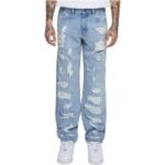 Blugi Urban Classics Heavy Ounce Straight Fit Heavy Destroyed Blue