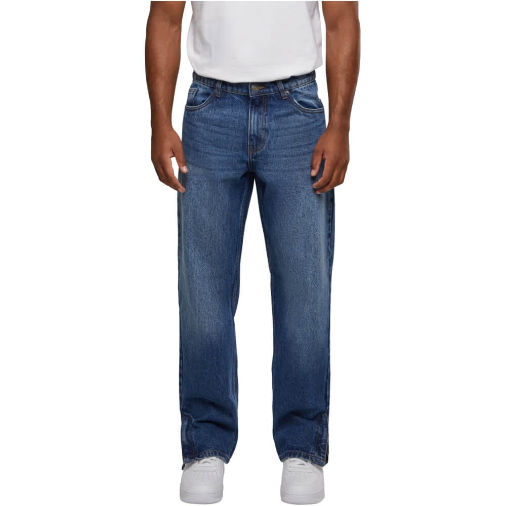 Blugi Urban Classics Heavy Ounce Straight Fit Zipped Mid Blue Blugi Urban Classics Heavy Ounce Straight Fit Zipped Mid Blue